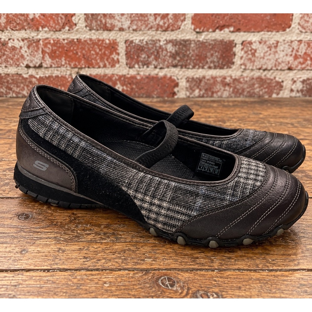 Y2K 2000s Skechers Mary Jane Flat Leather Plaid 8 Granola Indie Cottagecore Fall